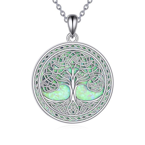 JBAERD Tree of Life Necklace Sterling Silver Opal Celtic Knot