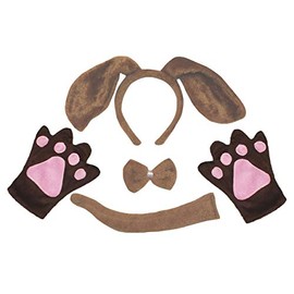 Petitebella Long Ear Dog Headband Bowtie Tail Gloves 4pc Costume Adult (One Size, Brown Dog)