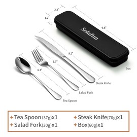 Selafun 4-pieces Travel Set with Case Portable Silverware Utensils Set for work, Stainless Steel Reusable Flatware Set Cutlery Set for Camping Picnic Hiking Office (6.7inch, Silver)