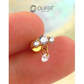 OUFER 16G Dangle Gold Helix Piercing Stainless Steel 316L Threadless Earring Clear CZ Cartilage Earring Conch Jewellery 6 mm Tragus Stud for Women Helix Earring