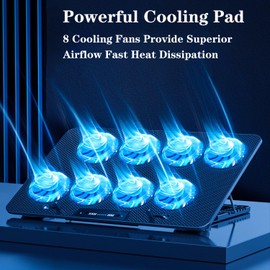 Laptop Cooling Pad with 8 Fans, Blue LED Lights, Adjustable Fan Speed，High Performance Cooling Fan (RGB 8 Fans)