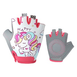 SPYMINNPOO Cycling Gloves for Kids, Cute Cartoon Half Finger Cycling Gloves, Non-Slip Mittens, Shock Absorbing, Breathable Sports Gloves for Boys and Girls (Pink)