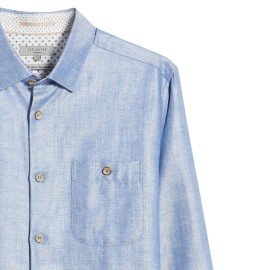 Ted Baker Linlins Mens Herringbone Linen Blend Button Down Shirt (2XLarge, Blue)