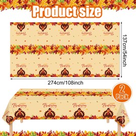 2PCS Happy Thanksgiving Tablecloth 54 X 108 Inch Fall Turkey Plastic Tablecloths Disposable Pumpkin Maple Leaf Table Covers Autumn Rectangle Tablecloth Decor for Thanksgiving Harvest Party Supplies