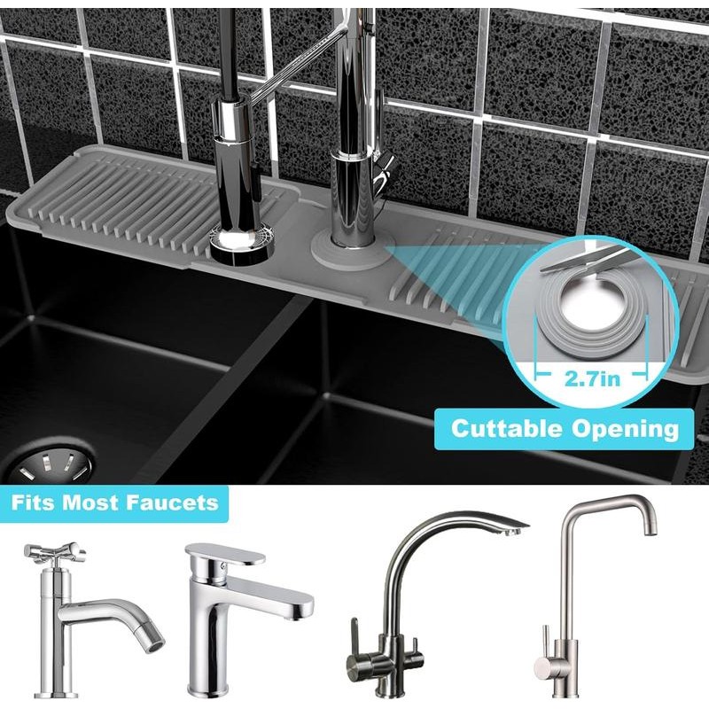 Kitchen Sink Faucet Mat, Silicone Folding Splash Guard, Draining Mat