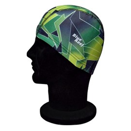 Blue Reef Elasticated Unisex Nylon Lycra Stretchy Swim Hat Bathing Cap Abstract St Tropez Print Deluxe Pull On One Size Fits All Suitable For All Ages 3+ Years (Green Print)