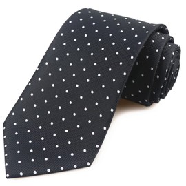 Men's Big Boys Classic Black Silk Tie White Polka Dots Polyester Dress Business Formal Necktie