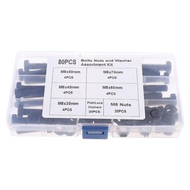 Fudeshe 80Pcs Bolt Metric Nuts and Bolts Assortment, Black Full Thread Hex Head Bolts and Nuts Kit,Hex Head Nuts and Bolts Assortment Kit, Nuts and Bolts Assortment Kit