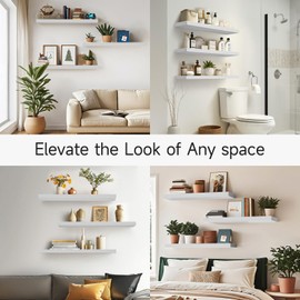 BAYKA Floating Shelves for Wall, 36 inches Wall Mounted Rustic Wood Shelves for Bathroom, Bedroom, Living Room, for Storage/Decor with 30lbs Capacity（White,Set of 3