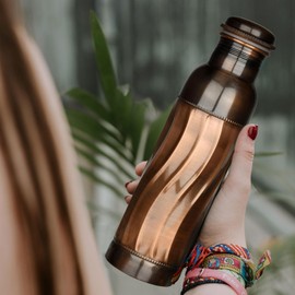 Copper Water Bottle For Drinking Pure Copper Bottle 1000 ml Copper Vessel With Carrying Bag For Sports, Yoga, Ayurvedic Copper Bottle for Gym,Office,Hiking - Pack of 2, (Natural Curve Bottle)