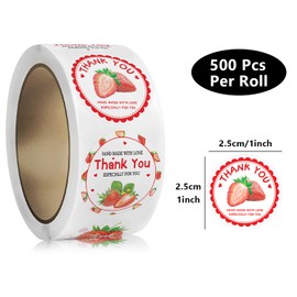 500Pcs Strawberry Stickers 1 Inch Round Sticker Roll Cute Fruit Label Stickers Envelope Seal Small Decals 8 Designs Strawberry Thank You Decorative Decals Self Adhesive Jar Labels for Party Supplies