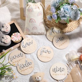 Burbell 3D Baby Monthly Milestone Cards Sign 7 Pack Double Sided Wooden Circles Discs Baby Announcement Sign Hello World Newborn Sign for Baby Shower Newborn Photo Props (White)