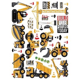 Construction Wall Stickers, Truck Digger Excavator Cartoon Engineering Car Decorative Wall Decals, Vinyl Peel Stick Decor Wall Decors for Kids Baby Bedroom Boys Room Nursery Playroom