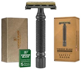 VIKINGS BLADE - Maquinilla de afeitar de doble filo para hombres + 5 cuchillas de acero suecas + funda de lujo Suave, reutilizable, respetuoso con el medio ambiente (Chieftain "5 BC")