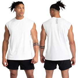 Holure Men's Gym Tank Tops Workout Sleeveless T-Shirts Athletic Muscle Tank Training Bodybuilding Shirts White-2XL
