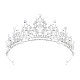 JITINX Crystal Tiaras & Crowns for Women, Bride Royal Queen Headband Princess Headpieces for Birthday Cake Crown & Prom Pageant Party (silver white Crowns+Tiara-02)