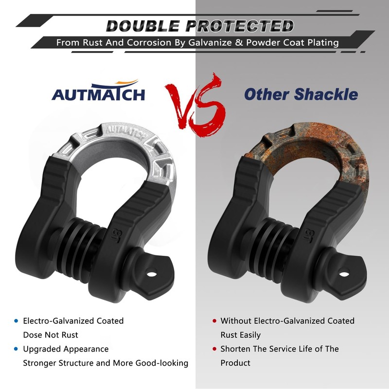 AUTMATCH D Ring Shackles 3/4" Mega Shackle (2 Pack) 68,000Ibs
