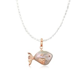 Collar de perlas de pescado para mujer, collar de pez dorado barroco de perlas de agua dulce para mamá e hija, chapado en oro de 18 quilates, perlas de 14 a 20 mm, extensor de 18 pulgadas + 2.5