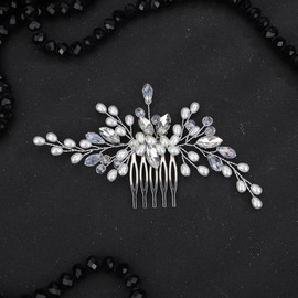 Denifery Crystal Bridal Wedding Hair Comb Pearl Wedding Headpiece Hair Comb for Bride and Bridesmaid (Silver)