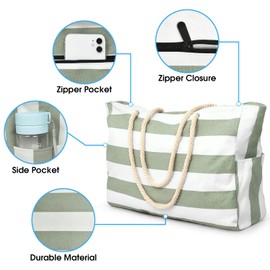Becokan Beach Bags for Women Large Waterproof Beach Tote Bag Zipper Beach Bags Waterproof Sandproof Swim Pool Bag Large Tote
