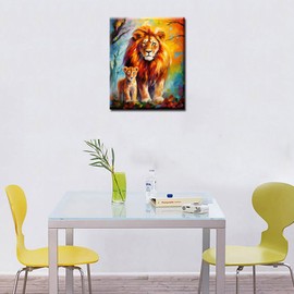 Lion Family Castle Paint by Number for Adults Beginner,Forest King Animal lDIY Oil Painting Kits on Canvas with Brushes and Acrylic Pigment,Wildlife Artwork Home Decor 16x20 inch Gift(Frameless)