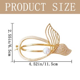 3 PCS Fishtail Hair Clips Gold Pearl Hair Claw Clips Classic Non-slip Duckbill Alligator Barrettes Strong Hold Oval Hair Accessories Elegant Retro Claw for Thin/Medium Thick Hair, for Women Girls