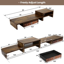 Caredear Monitor Riser for 3 Monitors, Dual Monitor Stand for Desk, Triple Monitor Stand with Drawer, Dual Monitor Stand with Storage, Extra Long Triple Monitor Riser up to 52", Angle Adjustable