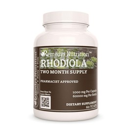 Remedy's nutrition Rhodiola Mood Booster & Stress Relief 1,000 mg, 60 Capsules | Central Nervous System Support, Energy & Calm | Non-GMO, Vegan, Gluten-Free, No Fillers or Additives Guaranteed