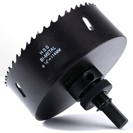 114mm(4-1/2") HSS Hole Saw for Wood, M42 Bi-Meta Vent Cutter in 30mm Cutting Depth, Black Finished Soffit Cutter Saw with Heavy Duty Hex Shank Arbor