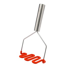 Jell-Cell Potato Masher - Silicone Protect Body with Premuim Stainless Steel Non Scratch Cookware for Smooth Mashed Potato Vegetables and Fruits Color Red
