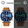 JewelryWe Leather Wristwatch for Men: Waterproof Genuine Leather Luminous Quartz