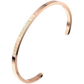 THIORA® - Bangle with Engraving, Adjustable Size, 3-mm Bracelet Cuff Bangle with Engraving, Women's Engraved Bracelet, Partner Bracelet, Bangle, Rose Gold & Silver, Stainless Steel, Without Stone,