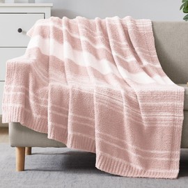 WRENGONGE Pink Throw Blanket, 50x70 Soft Cozy Microfiber Striped Throw Blankets for Couch, Sofa, Bed, Travel, Lightweight Fluffy Warm Plush Decorative Blankets for Women, Men,Kids Gift
