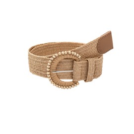 Verdusa Women's Round Buckle Straw Belts Boho Braided Waist Belt Khaki 110