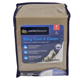 Serta Perfect Sleeper Stay Cool & Clean Full Complete Sheet Set 4pc Beige Tan