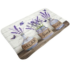 Lavender Bath Mat Farmhouse Purple Floral Bath Rug Non Slip Quick Dry Rustic Country Bathroom Mat Rug for Bathroom Kitchen Tub Shower Sink Outdoor 20"x31.5"