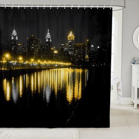 Jejeloiu - Cortina de ducha con puente dorado Gate para decoración de baño, 72 x 84 pulgadas, cortina de baño para niños, niñas, adolescentes, paisaje de la ciudad, accesorios de baño, para puestos