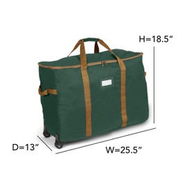 Covermates Keepsakes Rolling Adjustable Ornament Storage Bag - Carrying Handles, Padded Protection, Dual Wheels - Holiday Storage, Green