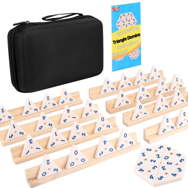 Doreimi Triangle Domino Game Set with 8 Wooden Holders &
