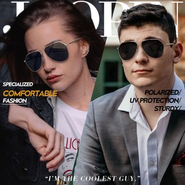 Joopin Black Polarized Sunglasses for Men Women Aviation Mens Sunglasses Womens Shades UV Protection Classic Retro Sun Glasses - Gold Frame Black Lens