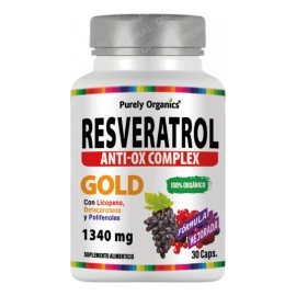 Resveratrol Anti-ox Complex Gold Antioxidante 30 Cápsulas sin sabor. Purely Organics.