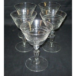 5 Etched Crystal Stem Glasses Wine/Champagne 8 oz 6" Tall
