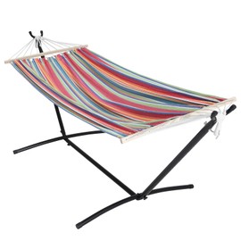 OUTDOOR WIND 2 Person Adjustable Hammock with 10FT Heavy Duty Steel Stand and Spreader Bars, 550lbs Capacity,Included Portable Carrying Case for Indoor Outdoor