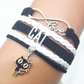 HCChanshi Cat Bracelet Jewelry Infinity Love Cat Jewelry Bracelet For Cat Lover, Cat Owner, Cat Themed Jewelry (Black and White)