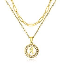 PWUEITR Letter Pendant Necklace Initial A-Z Layered Adjustable Choker Necklaces Paperclip Chain Necklace 18K Gold Plated Clavicle Chain for Women,gold A