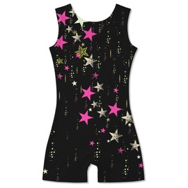 Idgreatim Girl's Starry Gymnastics Biketards Sparkly Star Biketards Leotards with Shorts Athletic Activewear Bodysuits for Ballet Dance 5-6 Years Old