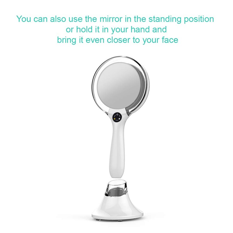 Starlite Handheld Rechargeable Lighted Makeup Mirror with Stand, 1X/5X Magnification,