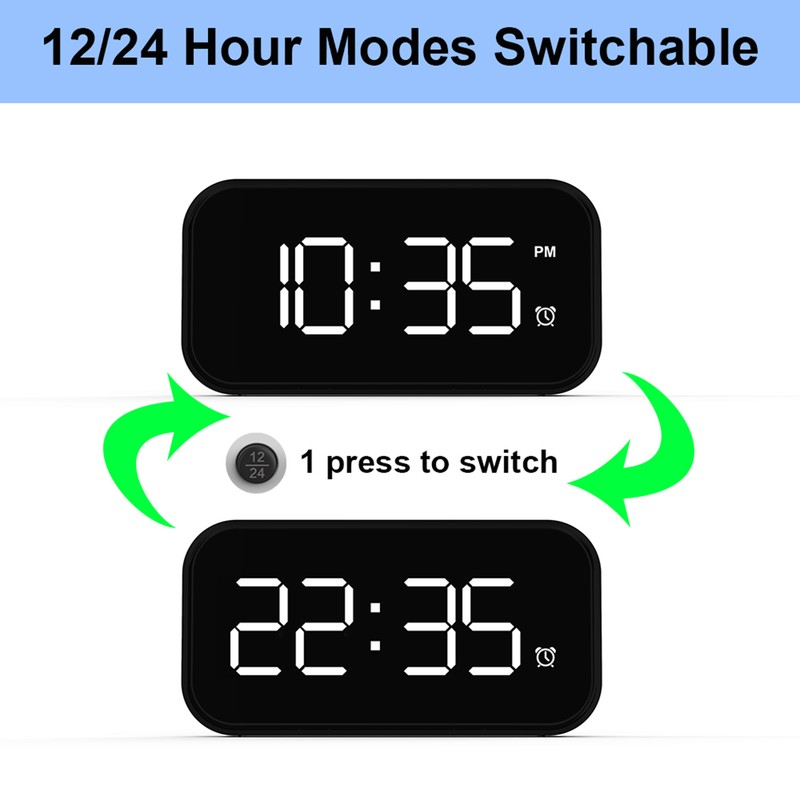 Digital Alarm Clock with USB Port for Charging Adjustable Brightness