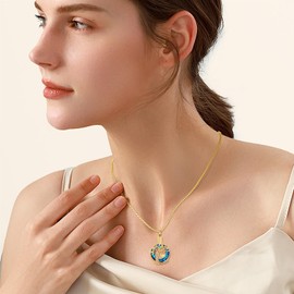 Oinsi Tree of Life Urn Necklaces for Ashes Heart Cremation Jewelry for Men Women Memorial Keepsake Jewelry with Crystal Birthstone Ashes Pendant (Gold -Blue-2)