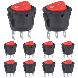 VEXUNGA Rocker Switch 3-Pin Rocker Switch Round On/Off 6A 250V 10A 125V Round Car Built-in Switch Lockable Self-Locking Red/Black (Pack of 10)